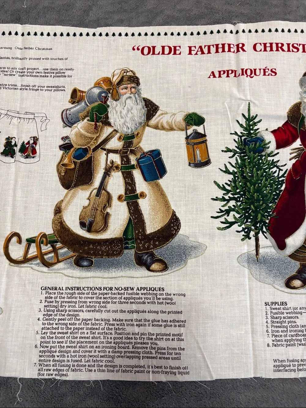 Vintage Holiday Santa Appliqué Panel FabricMulticolor Christmas Fathers Design
